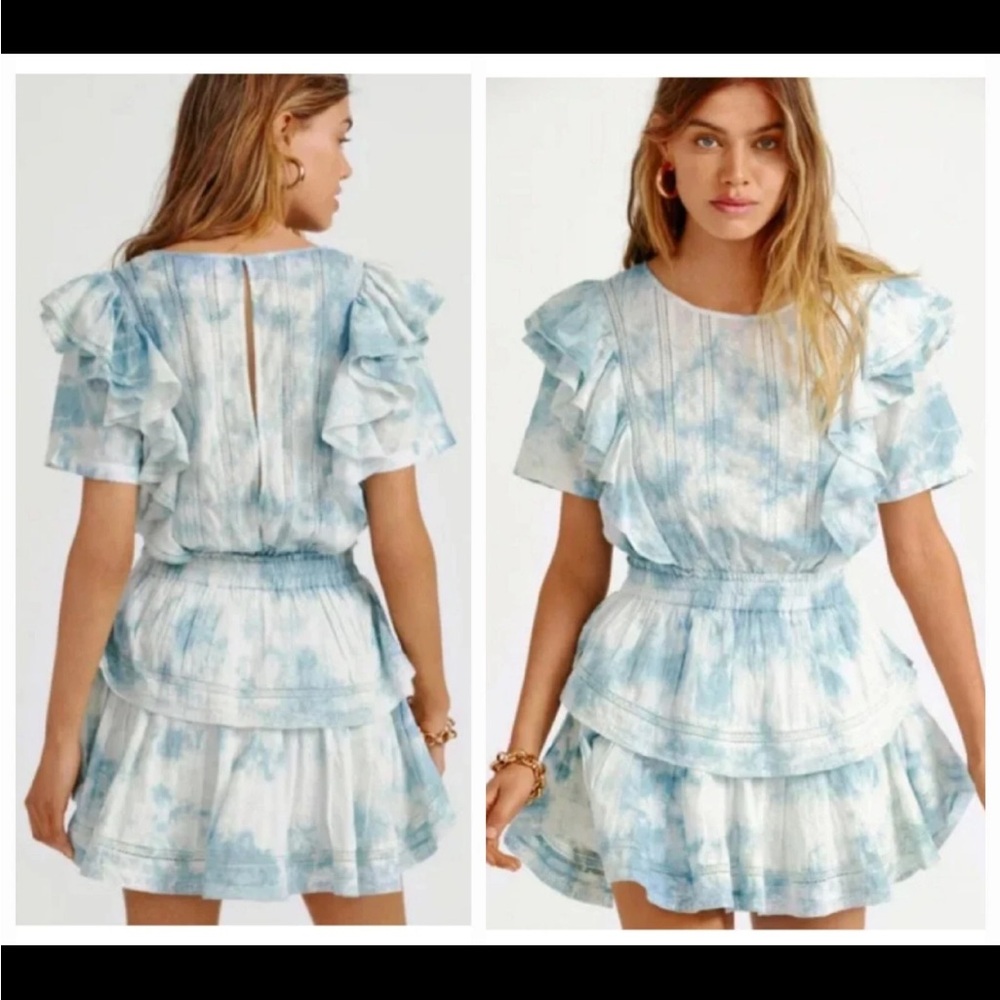 LOVESHACKFANCY Pacific Blue tie dye  Natasha cotton DRESS SZ M NWOT